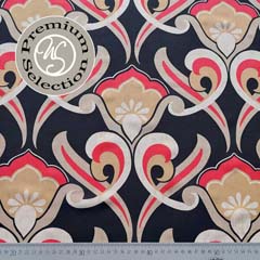 Viskose Stoff Blumen Ornamente, coralle beige schwarz