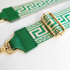 Taschengurt Taschenriemen Labyrinth Muster, grn ecrue,grnes Leder,goldene Schnallen
