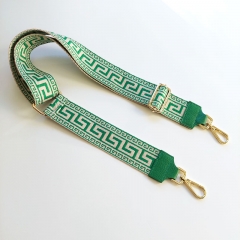 Taschengurt Taschenriemen Labyrinth Muster, grn ecrue,grnes Leder,goldene Schnallen