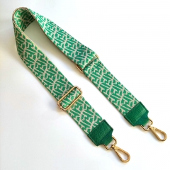 Taschengurt Taschenriemen abstraktes Muster 5 cm breit, ecrue grn, grnes Leder,goldene Schnallen