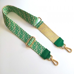 Taschengurt Taschenriemen abstraktes Muster 5 cm breit, ecrue grn, grnes Leder,goldene Schnallen