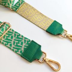 Taschengurt Taschenriemen abstraktes Muster 5 cm breit, ecrue grn, grnes Leder,goldene Schnallen