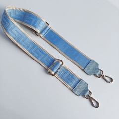 Taschengurt Taschenriemen grafisches Muster 3D-hellbeige hellblau-hellblaues Leder- silber Schnalle