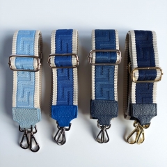 Taschengurt Taschenriemen grafisches Muster 3D-hellbeige hellblau-hellblaues Leder- silber Schnalle
