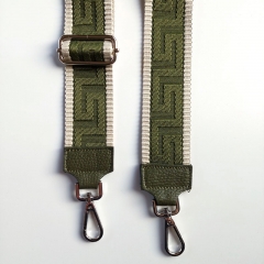 Taschengurt Taschenriemen grafisches Muster 3D-hellbeige olivgrün-armygrünes Leder- silber Schnalle