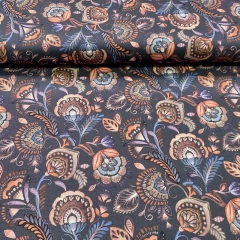 Canvas Stoff Paisleymuster Baumwollstoff, rauchblau braun dunkelgrau