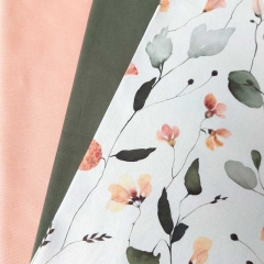 Canvas Stoff Blumen Bltter Baumwollstoff, mint aprikot cremeweiss