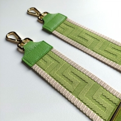 Taschengurt Taschenriemen grafisches Muster 3D-hellbeige hellgrn-hellgrnes Leder- gold Schnalle (love bird)