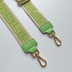 Taschengurt Taschenriemen grafisches Muster 3D-hellbeige hellgrn-hellgrnes Leder- gold Schnalle (love bird)