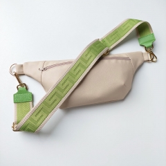 Taschengurt Taschenriemen grafisches Muster 3D-hellbeige hellgrün-hellgrünes Leder- gold Schnalle (love bird)