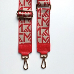 Taschengurt Taschenriemenabstraktes M-Muster- rot ecrue - rote Lederenden- gold Schnallen