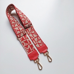 Taschengurt Taschenriemenabstraktes Muster- rot ecrue - rote Lederenden- gold Schnallen