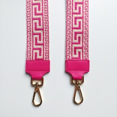 Taschengurt Taschenriemen Labyrinth Muster-pink ecrue- pinke Lederenden-gold Schnallen