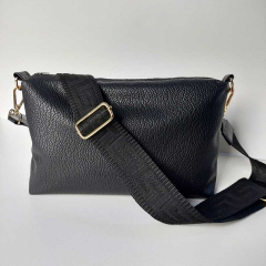 Taschengurt Taschenriemen grafisches Muster 3D-schwarz-schwarze Lederenden - gold Schnalle