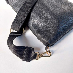 Taschengurt Taschenriemen grafisches Muster 3D-schwarz-schwarze Lederenden - gold Schnalle