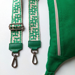 Taschengurt Taschenriemen abstraktes Muster HH, grn ecrue,grnes Leder, silber Schnallen