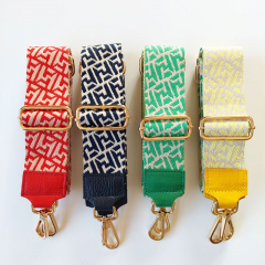 Taschengurt Taschenriemen abstraktes Muster -ecrue dunkelblau-dunkelblaues Leder,goldene Schnallen