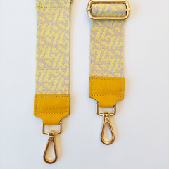 Taschengurt Taschenriemen abstraktes Muster -ecrue limonengelb-gelbes Leder,goldene Schnallen