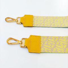 Taschengurt Taschenriemen abstraktes Muster -ecrue limonengelb-gelbes Leder,goldene Schnallen