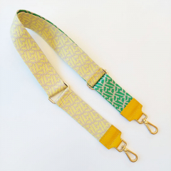 Taschengurt Taschenriemen abstraktes Muster -ecrue limonengelb-gelbes Leder,goldene Schnallen