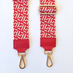 Taschengurt Taschenriemen abstraktes Muster -ecrue rot-rote Leder,goldene Schnallen