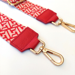 Taschengurt Taschenriemen abstraktes Muster -ecrue rot-rote Leder,goldene Schnallen