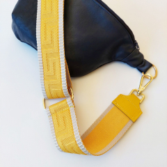 Taschengurt grafisches Muster - ecrue gelb- gelbes Leder - gold Schnallen
