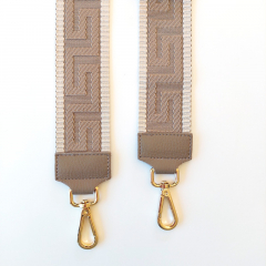 Taschengurt grafisches Muster 3D - ecrue beige, beiges Leder,gold Schnallen