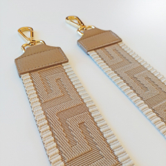 Taschengurt grafisches Muster 3D - ecrue beige, beiges Leder,gold Schnallen