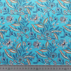 Baumwollstoff Baumwollstoff Blumen Ranken Popelin Popelin, helltrkis