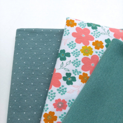 STOFFPAKET Jerseystoff Blumen Punkte, altmintgrn coralle wei