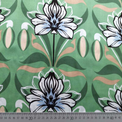 Viskose Satin Blusenstoff Blumen, beige wei hellgrn