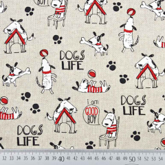Dekostoff Hunde Dogs Life Leinen Optik, natur B-WARE