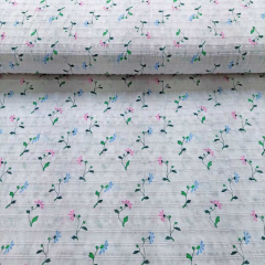 Baumwollstoff Voile Blumen, hellblau rosa wei