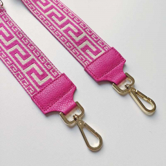 Taschengurt Taschenriemen Labyrinth Muster-pink ecrue- pinke Lederenden-gold Schnallen