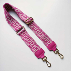 Taschengurt Taschenriemen Labyrinth Muster-pink ecrue- pinke Lederenden-gold Schnallen