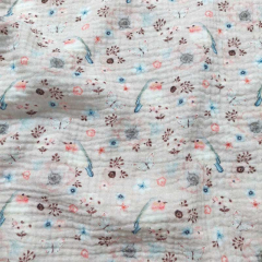 Musselin Stoff Blumen Vgel Double Gauze, altrosa grau cremewei