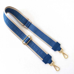Taschengurt grafisches Muster - ecrue kobaltblau- kobaltblaues Leder - gold Schnallen