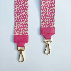 Taschengurt Taschenriemen abstraktes Muster 5 cm breit, ecrue pink, pinkes Leder,gold Schnallen
