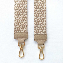 Taschengurt Taschenriemen abstraktes Muster 5 cm breit, ecrue beige, beiges Leder, gold Schnallen