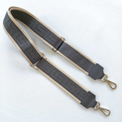 Taschengurt Taschenriemen grafisches Muster 5 cm breit, ecrue dunkelgrau, dunkelgraues Leder, silber Schnallen