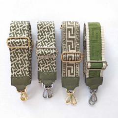 Taschengurt Taschenriemen abstraktes Muster 5 cm breit, ecrue armygrün, armygrünes Leder,gold Schnallen