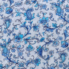 RESTSTÜCK 62 cm Viskose  Satinstoff Blumen Paisleymuster, blau türkis weiß