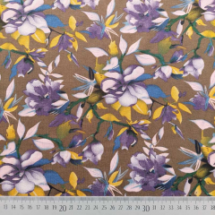 Viskosejersey Stoff Blumen, lila hellbraun