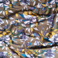 Viskosejersey Stoff Blumen, lila hellbraun