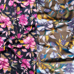Viskosejersey Stoff Blumen, lila hellbraun