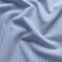 Seersucker Stoff Streifen, mittelblau wei