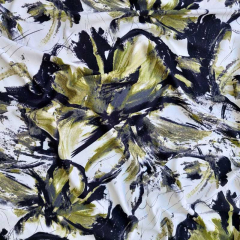 Viskosejersey Blumen abstrakt, hellgrn schwarz wei