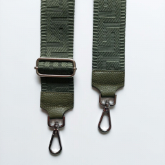 Taschengurt Taschenriemen grafisches Muster 3D, armygrün - armygrüne Lederenden - silber Schnallen