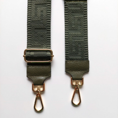 Taschengurt Taschenriemen grafisches Muster 3D, armygrün - armygrüne Lederenden - gold Schnallen
